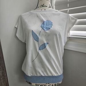 Blair White Top with Blue Floral Design